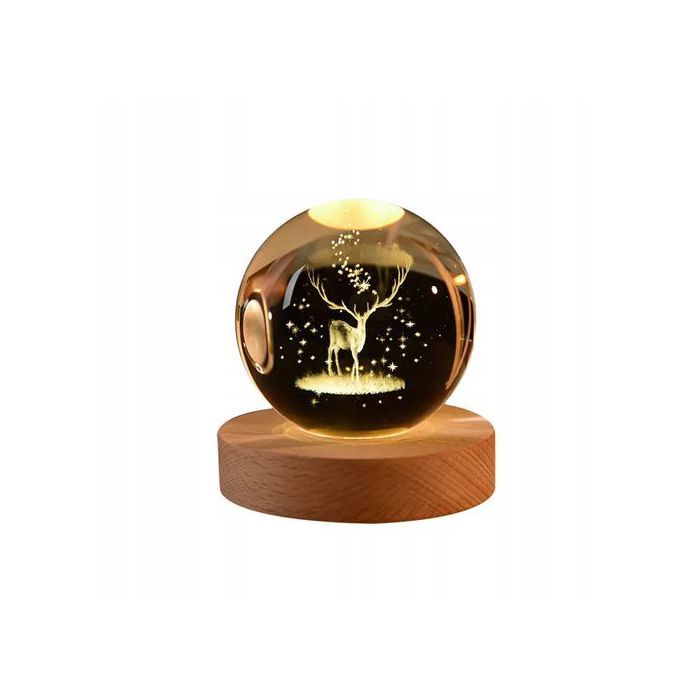 BOULE DE VERRE Lampe de chevet 3D 6 cm Alimentation USB pour CHAMBRE DENFANT Cerf EL216-B