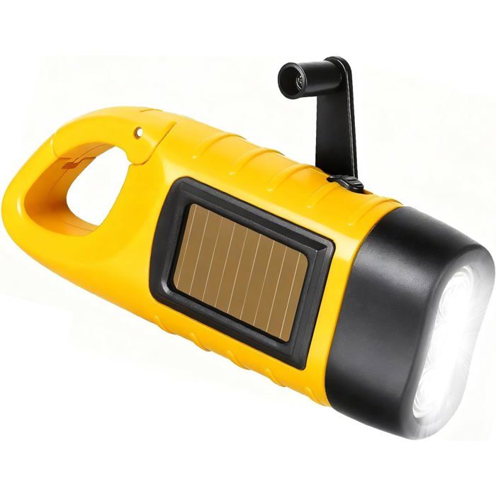 Lampe Dynamo - 1 Unité - PVC et ABS - Manivelle et Solaire - Randonnée Urgence Camping - Jaune 124x45mm POTEAU DARRET