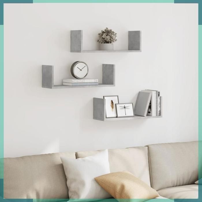 Étagère murale - Modèle 853284 - Gris béton - 58 x 18 x 18 cm - Lot de 3