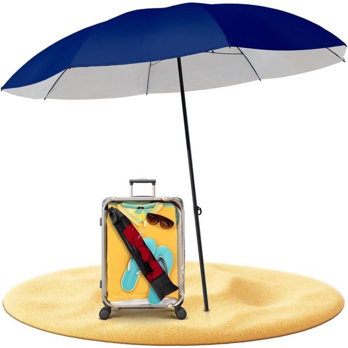 Parasol de plage anti UV 50+ 155 cm - hauteur réglable 125-180 cm - parasol de voyage compact avec cordes de haubanage