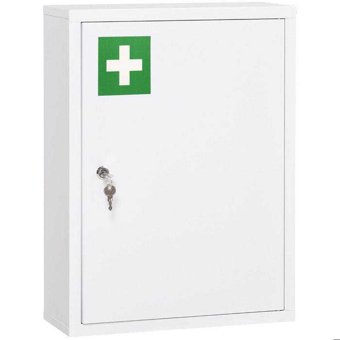Armoire Pharmacie Murale Acier Blanc Meuble Verrouillable FloraGrace Pour Salle De Bain Et Cuisine Sans Montage 40x15x53 5cm