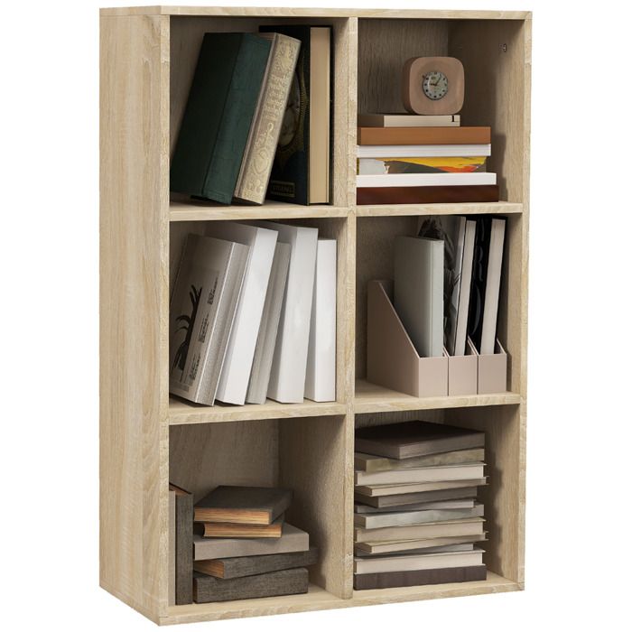 Bibliothèque à cubes - Étagère de rangement - 6 cases - Bois - Coloris chêne - Montage requis - 655 x 30 x 975 cm - ZENLINKJH
