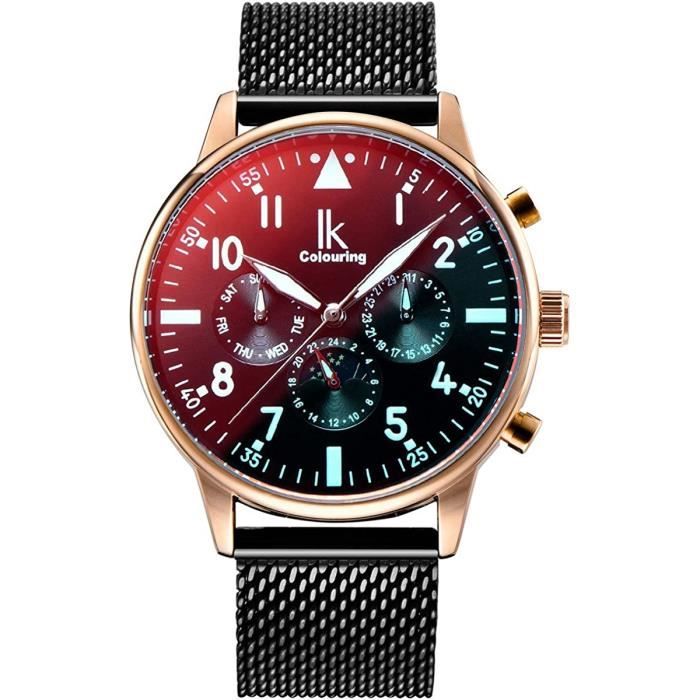 Alienwork IK Horloge Mannen Vrouwen Chronograaf Mesh Armband, Zilver/Zwart Wit/Zilver Mesh Armband, Armband