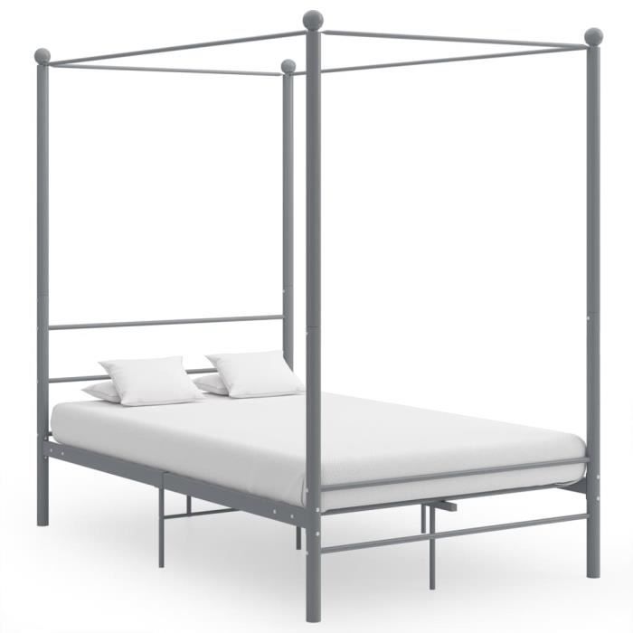 FHEJP Cadre de lit à baldaquin Gris Métal 120x200 cm NOUVEAU
