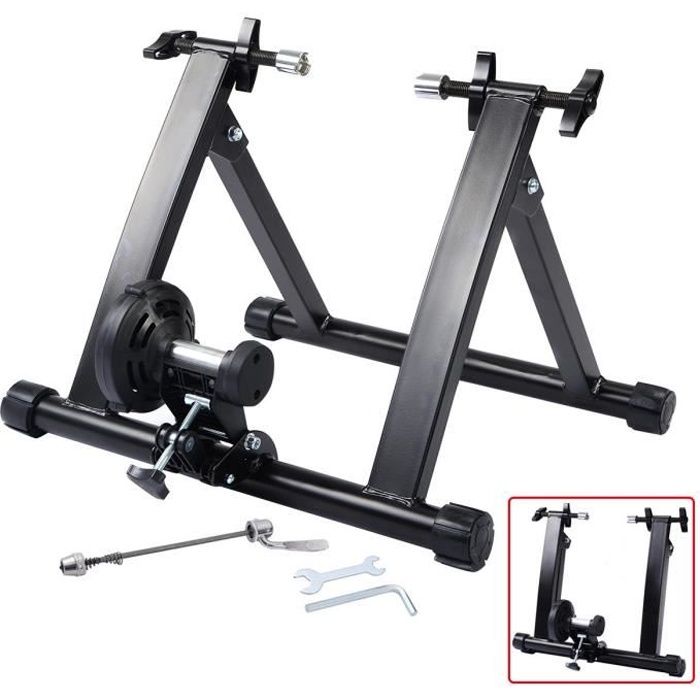 COSTWAY Home Trainer Magnétique Entraîneur Turbo pour Vélo Pliable Noir en Acier avec Accessoires d’Installer Charger Max 150KG