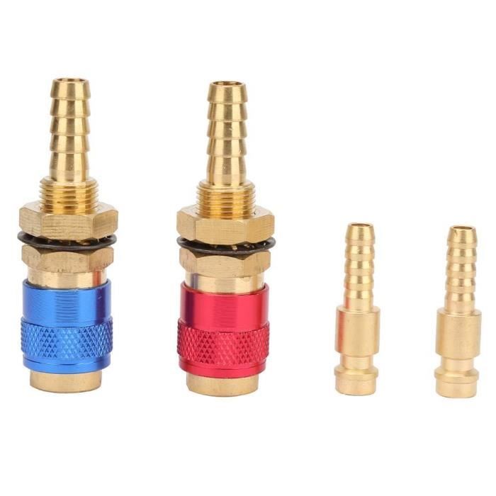 Set 2 Raccordi Rapidi Per Torcia Saldatrice TIG MIG – Adattatori Gas E Acqua In Ottone, Connettori Per Tubo 8 Mm (Rosso E Blu)