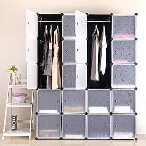 Armoire De Rangement HUOLE 6 Étages 12 Portes - Dressing Modulable Plastique, Grande Capacité