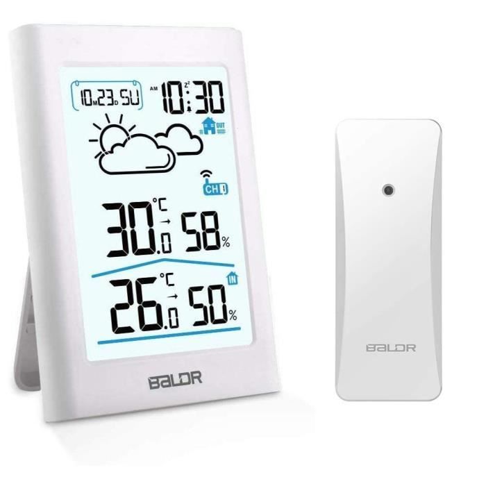 Station Météo Sans Fil - Thermomètre/Hygromètre Intérieur/Extérieur, Pression Atmosphérique, Prévisions 12h - Écran Couleur LCD - 6