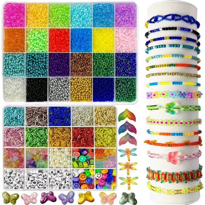 Joymico Lot De 8000 Perles Pour Bracelets - Kit Complet Perles De Verre 3mm Avec Lettres Et Accessoires Pour DIY