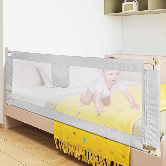Barrière De Lit Bébé Anti-Chute – Réglable Hauteur 74-93 Cm, Double Verrouillage – Sécurité Renforcée, Maille Respirante – Pour Enfant 1-5 Ans