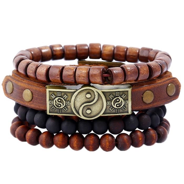 BESTEEL 2-4 Pcs Pierre Perles Bracelet pour Hommes Femmes Bracelets Relation Tress/é Pierre Naturelle R/églable 8 MM Perles