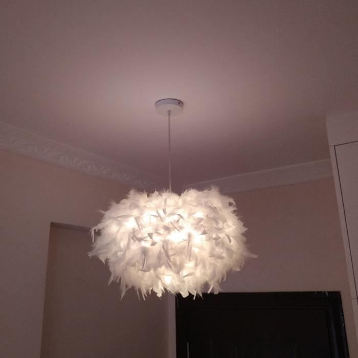 uni moderne lampe suspension e27 45cm lustre abat-jour plumes blanches luminaire chambre enfant salon