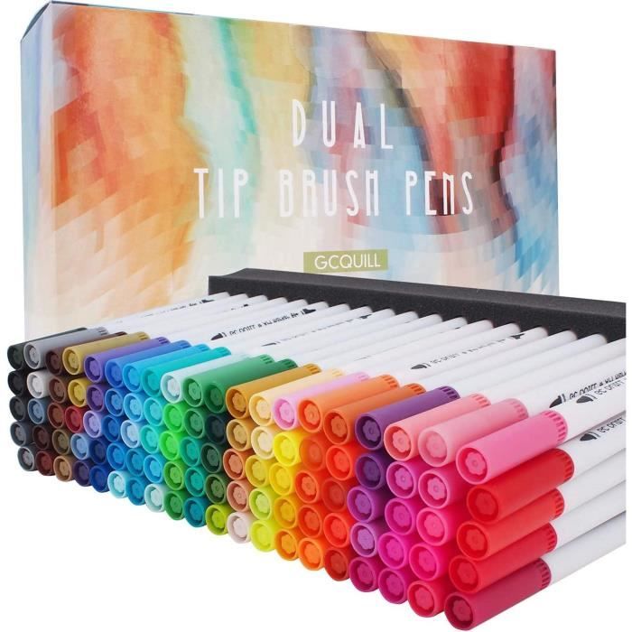 Set de Feutres Doubles Pointe: Feutre Coloriage 80 Couleurs, Feutre Aquarelle, Feutre Double Pointe – Pour une utilisation dans la conception, le rendu, les projets de bricolage, sac noir inclus