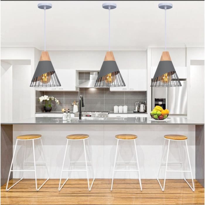 Yowei 3pcs Lampe Suspension Vintage Gris Lustre Luminaire Industrielle en Fer Forge Style Edison pour Salon Chambre