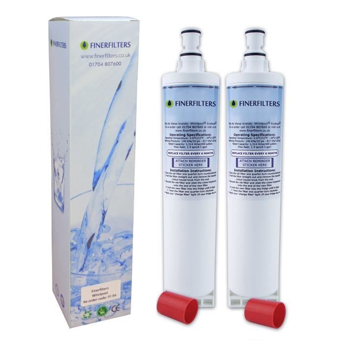 2x Finerfilters Whirlpool SBS002 Fridge Water Filter Compatible