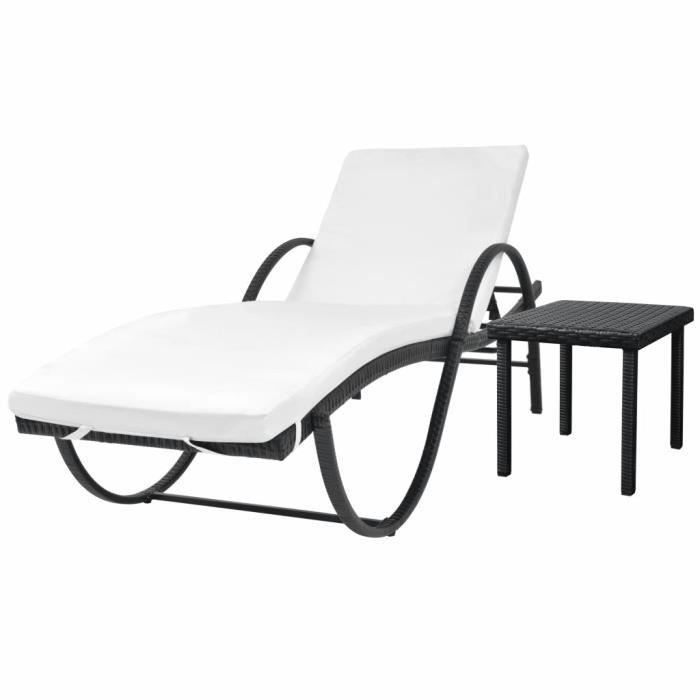 Chaise Longue Transat Chaise De Camping Confortable Jardin Et Piscine Avec Coussin Et Table Resine Tressee Noir Achat Vente Chaise Longue Chaise Longue Transat Chaise Cdiscount