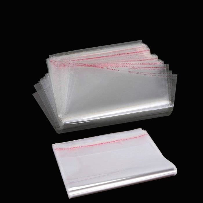 100 Sachets Plastique Adhésifs OPP 5x20cm - Transparents, Autocollants, Pour Bijoux, Artisanat, Bonbons