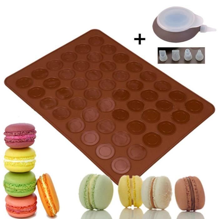 Zasjon 2 Pièce Tapis De Cuisson Pour Macarons Avec Poche à Douille Et 6 Douilles, 48 Puits Tapis De Cuisson Silicone Patisserie Antiadhésif Tapis Macarons Pour Chocolat, Gâteaux, Biscuits, 39 X 29