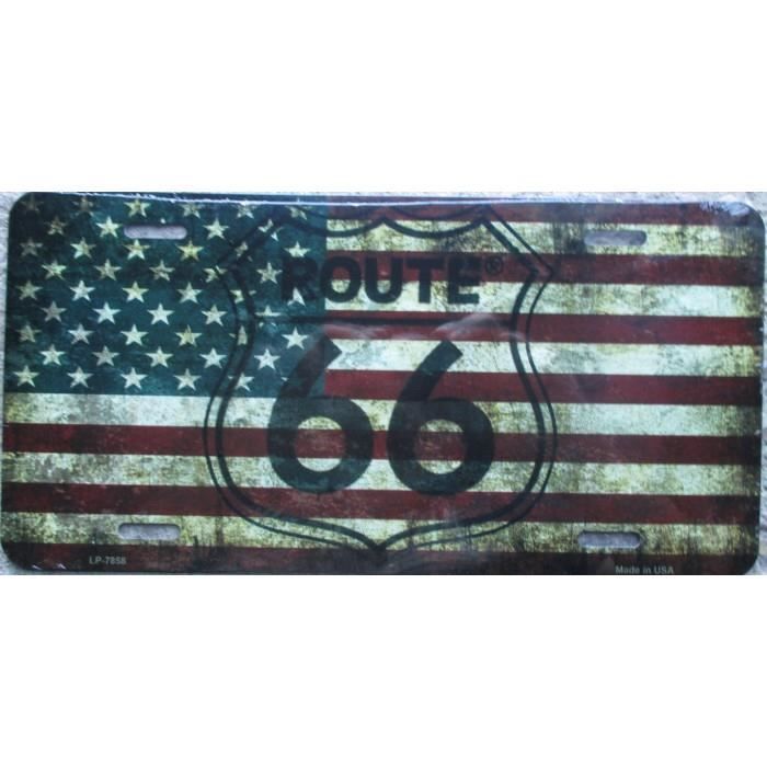 Plaque D Immatriculation Route 66 Sur Drapeau Des Usa Achat Vente Objet Decoration Murale Cdiscount