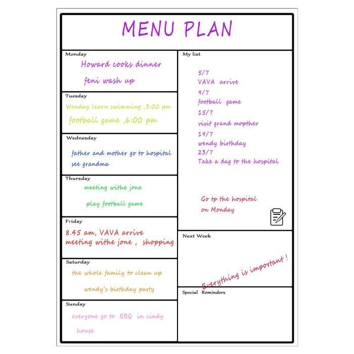 Magnétique A3 hebdomadaire Menu Planificateur et Organisateur-Plan de votre repas pour la semaine