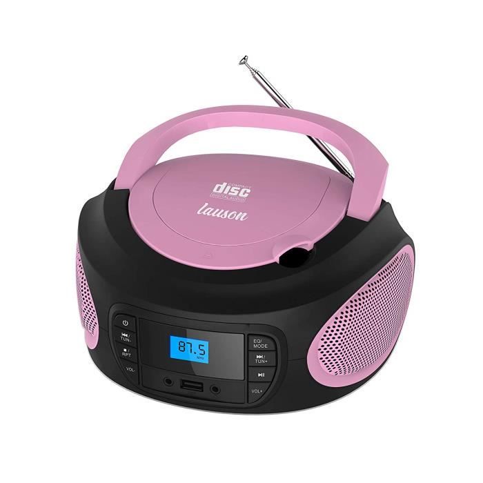 Lauson LLB995 Radio Lecteur CD Portable. Radio FM, Lecteur USB pour MP3. Sortie Casque (Rose