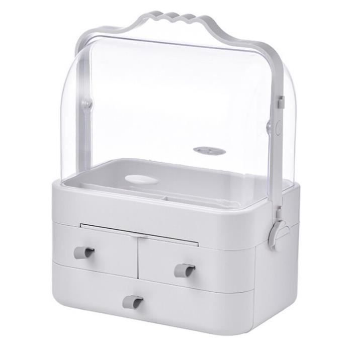 Boîte De Rangement Cosmétique Avec Miroir Et Tiroir - Organisateur Maquillage Blanc - Neuf