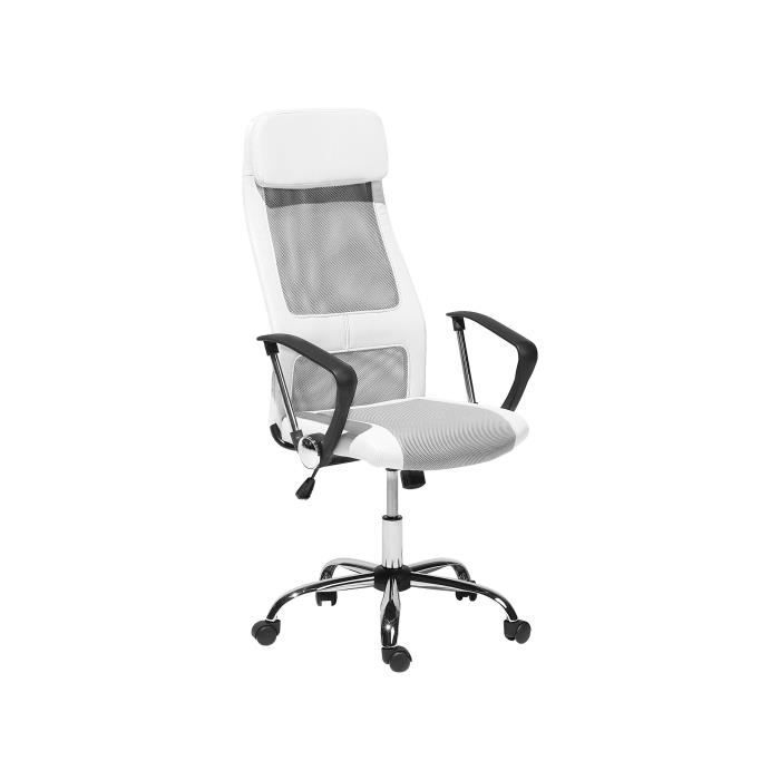 Chaise de bureau en cuir PU blanc PIONEER - BELIANI - Moderne - Réglable en hauteur - Confortable
