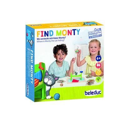 jeu de société - beleduc - find monty - pour enfant à partir de 4 ans - jeu de plateau en bois
