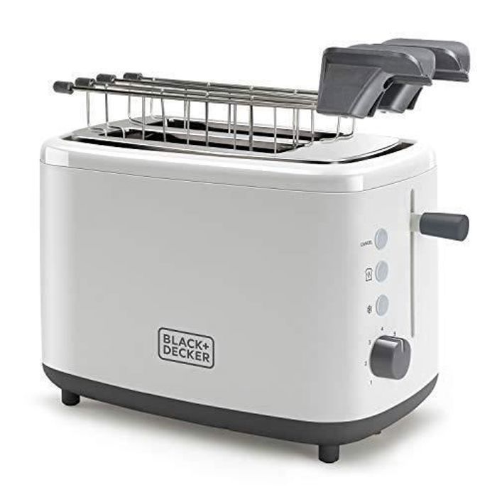 Grille-Pain BLACK+DECKER BXTOA820E 820W - 2 Fentes, 7 Niveaux, 3 Fonctions, Pinces Amovibles - Blanc