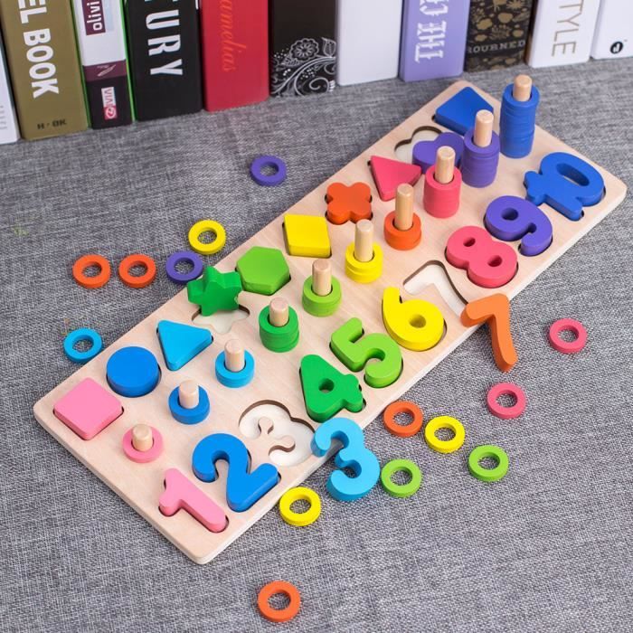 Jeu Montessori En Bois – Blocs Puzzle éducatif Mathématique – Couleurs Variées – Wisplye
