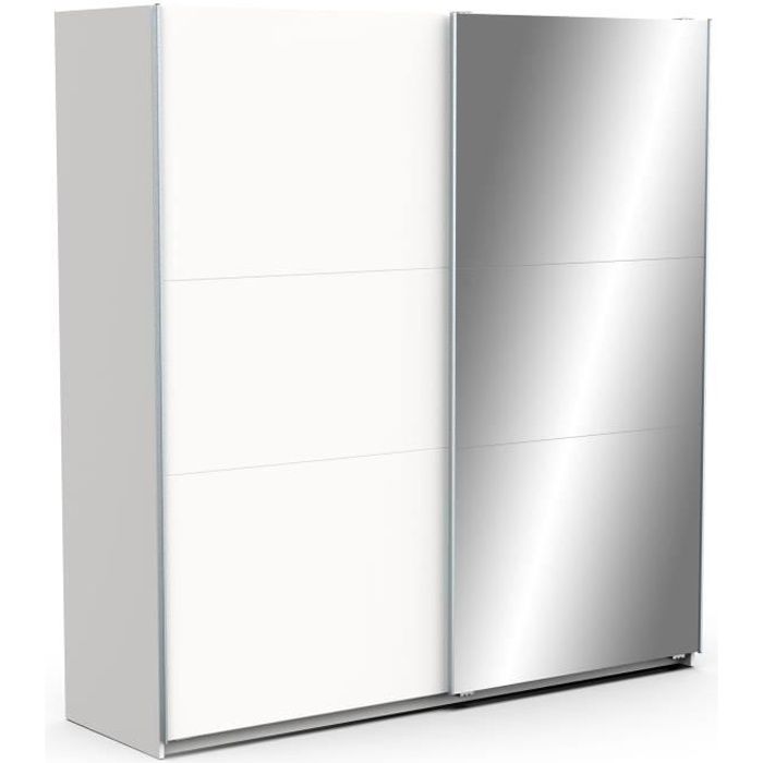 Armoire de chambre - DEMEYERE - GHOST - 2 portes coulissantes - Blanc mat - Avec miroir
