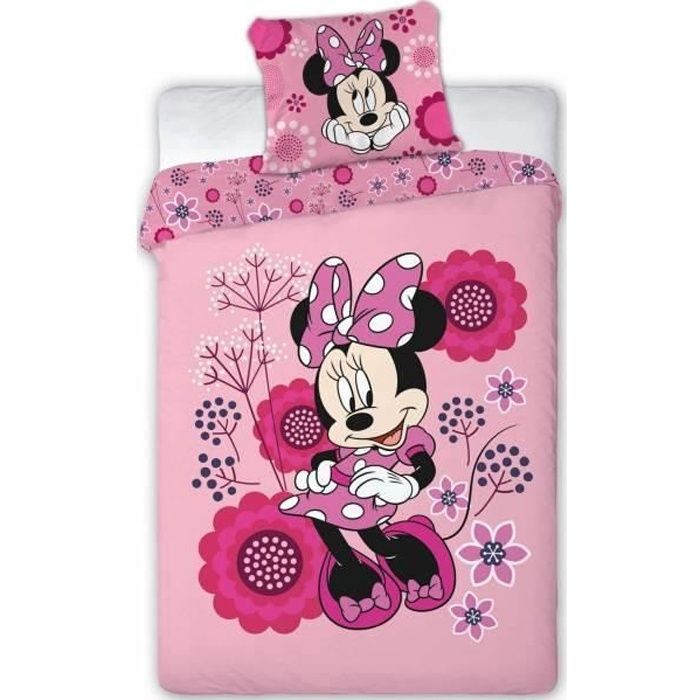 Housse de Couette 100 x 135 cm Parure de lit Minnie pour bébé 2 pièces 100% coton Taie dOreiller 40 x 60 cm Gris 