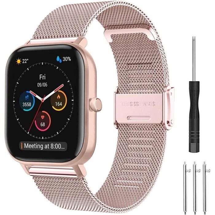 Bracelet de montre - GENERIC - Maille acier 20mm - Rose - Inoxydable - Fermoir à dégagement rapide