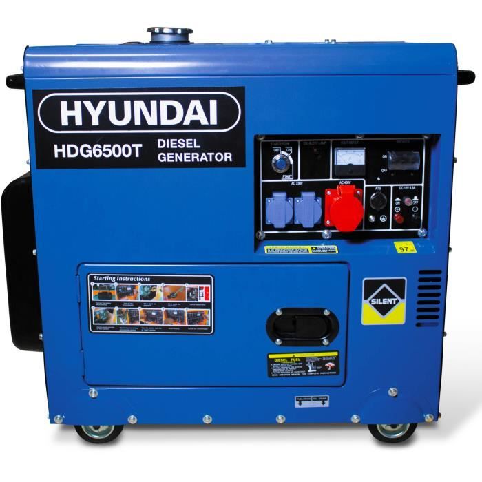 Groupe électrogène diesel HYUNDAI HDG6500T - 6500 W - Triphasé