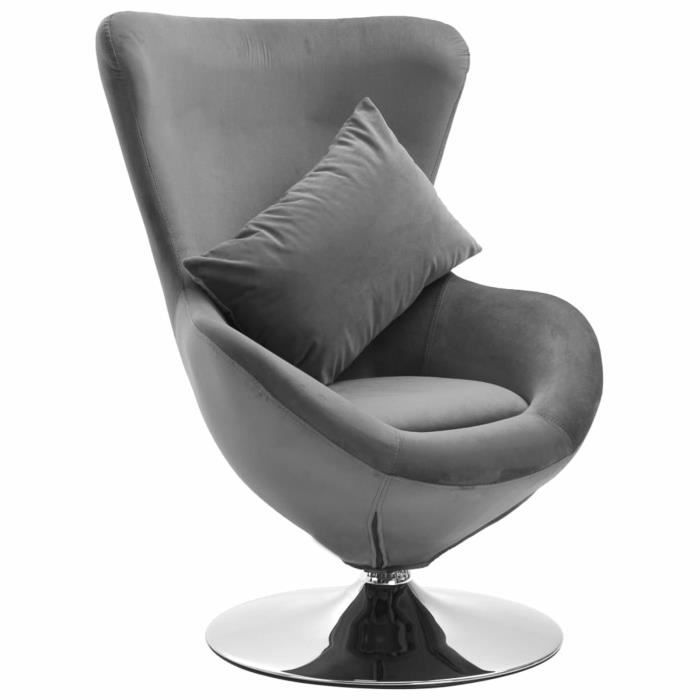 ikayaa fauteuil pivotant en forme d’œuf et coussin gris clair velours