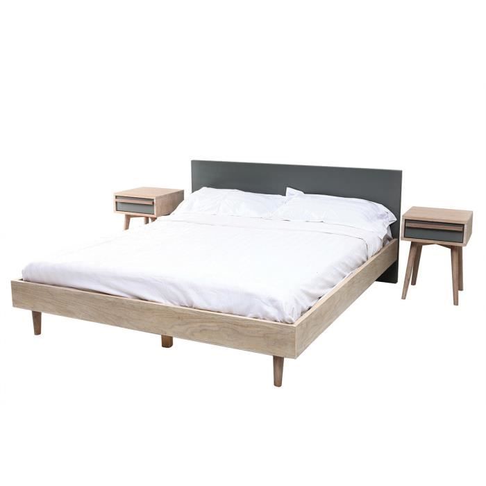Lit Adulte 160x200 Scandinave Chene Blanchi Et Gris Mat Narvik