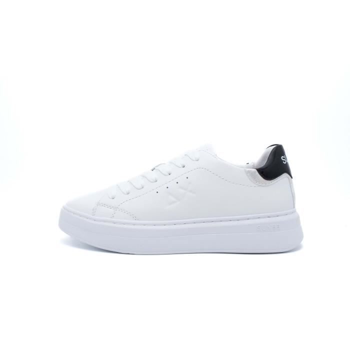 SUN68 Baskets Femme - SUN68 - Grace - Cuir et synthétique - Blanc - Lacets - Talon contrasté