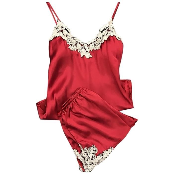 Sous-vêtements Dentelle Saint-Valentin Femme - Soutien-gorge Nœud Sans Bretelles, String, Rouge