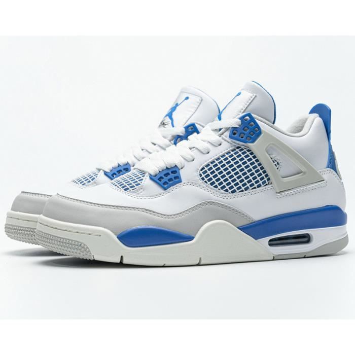 Airs Jordans 4 Retro Chaussures de Basket Pas Cher AJ4 pour Femme Homme  Blanc Bleu - Cdiscount Prêt-à-Porter