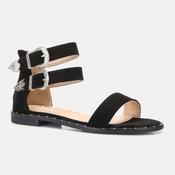Sandales noires en su dine et boucles western Noir Cdiscount