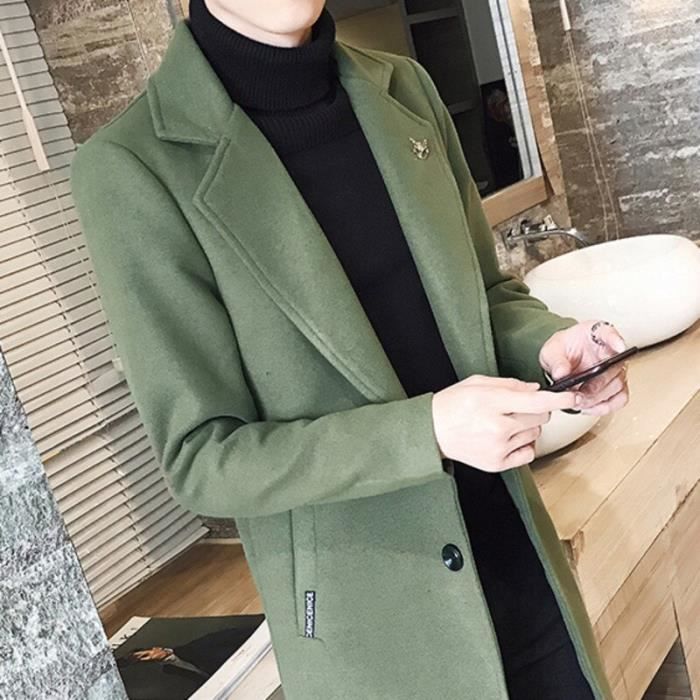 ZMIN Robe Trench-Coat Homme Laine Tweed - Manteau Chaud Mi-Long Casual Outdoor