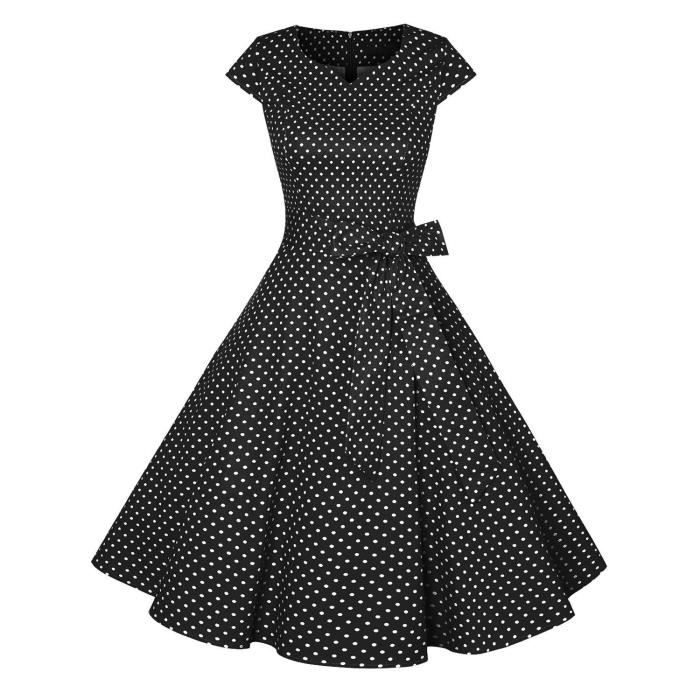 Robe de soiree cocktail retro des annees 1950 Robe a col en V a pois et ...