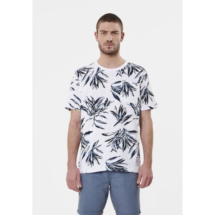 T shirt homme fleuri en coton KAPORAL Clint manches courtes poche poitrine Blanc Cdiscount Pret a Porter