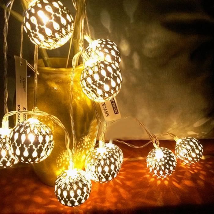 Guirlande lumineuse 10 boules marocaines argentées LED à piles décoration -  blanc chaud - Cdiscount Maison