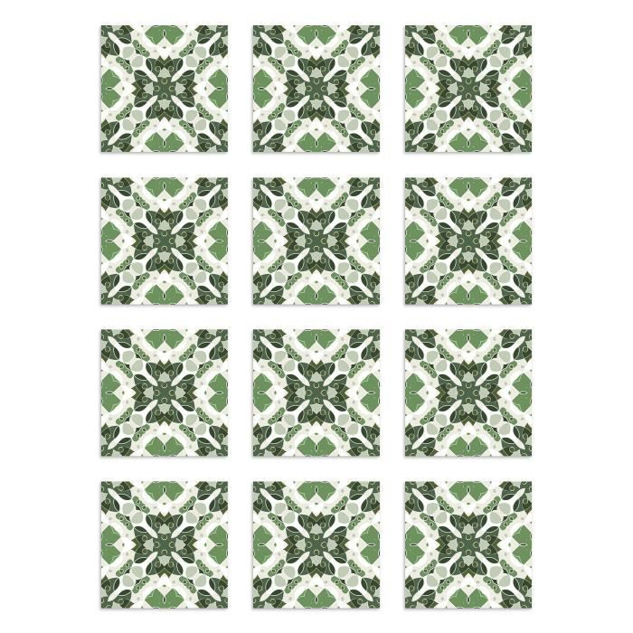Panorama Stickers Carrelage Adhésif Cuisine - 24 Pièces de 20x20 cm Mosaïque Hydraulique Orientale Vert - Adhésif en Vinyle