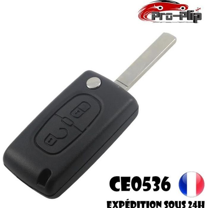 CLE PLIP compatible pour Citroen C1 C2 C3 C4 C5 C6 C8 modèle CE0536 Lame sans rainure Coque TELECOMMANDE @Pro-Plip