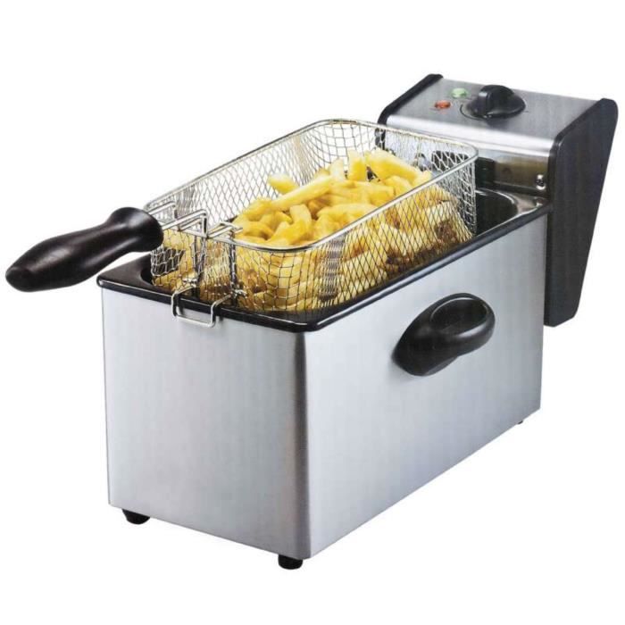 Friteuse électrique Continental Edison 3L - Semi-pro, 2000W, Inox, Panier Amovible, Neuve