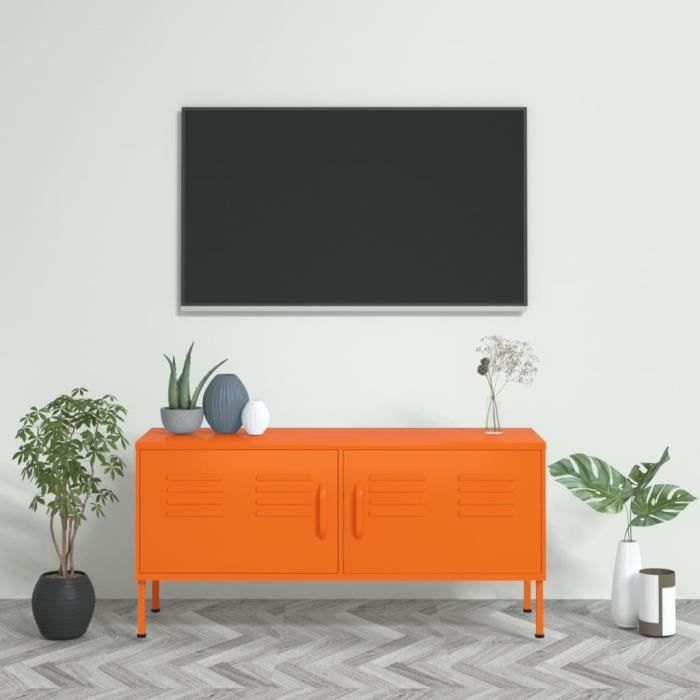 meuble tv orange 105x35x50 cm acier