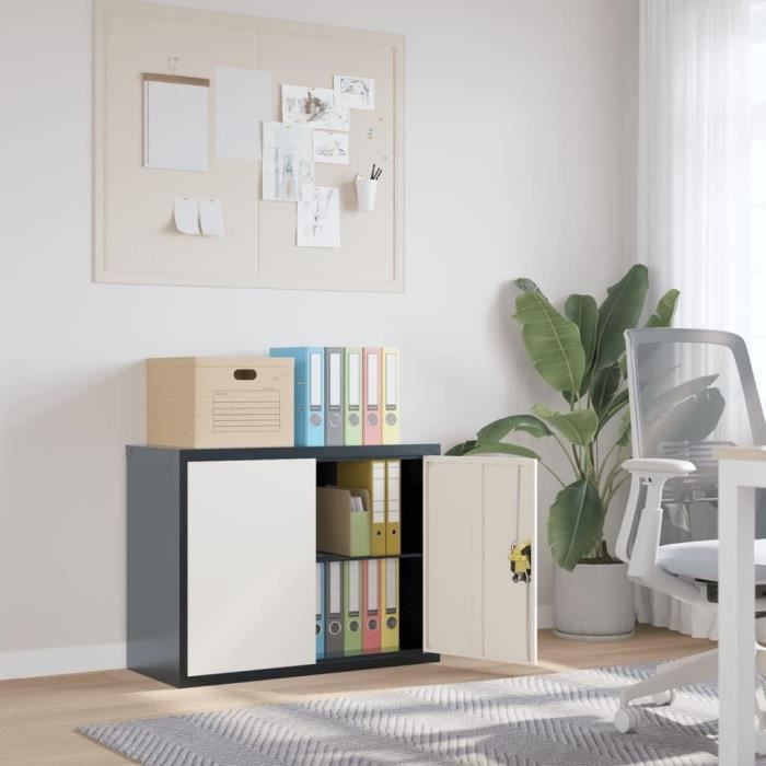 Toshilian Armoire de Bureau Métallique, Caisson de Bureau Armoire de Classement Meuble de Rangement Armoire de Rangement Bleu Marine 80x35x101,5 cm Acier
