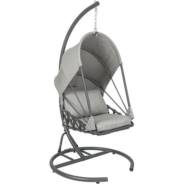 fauteuil suspendu extérieur ogs57-hg sobuy - structure en fer - coussin d'assise moelleux gris